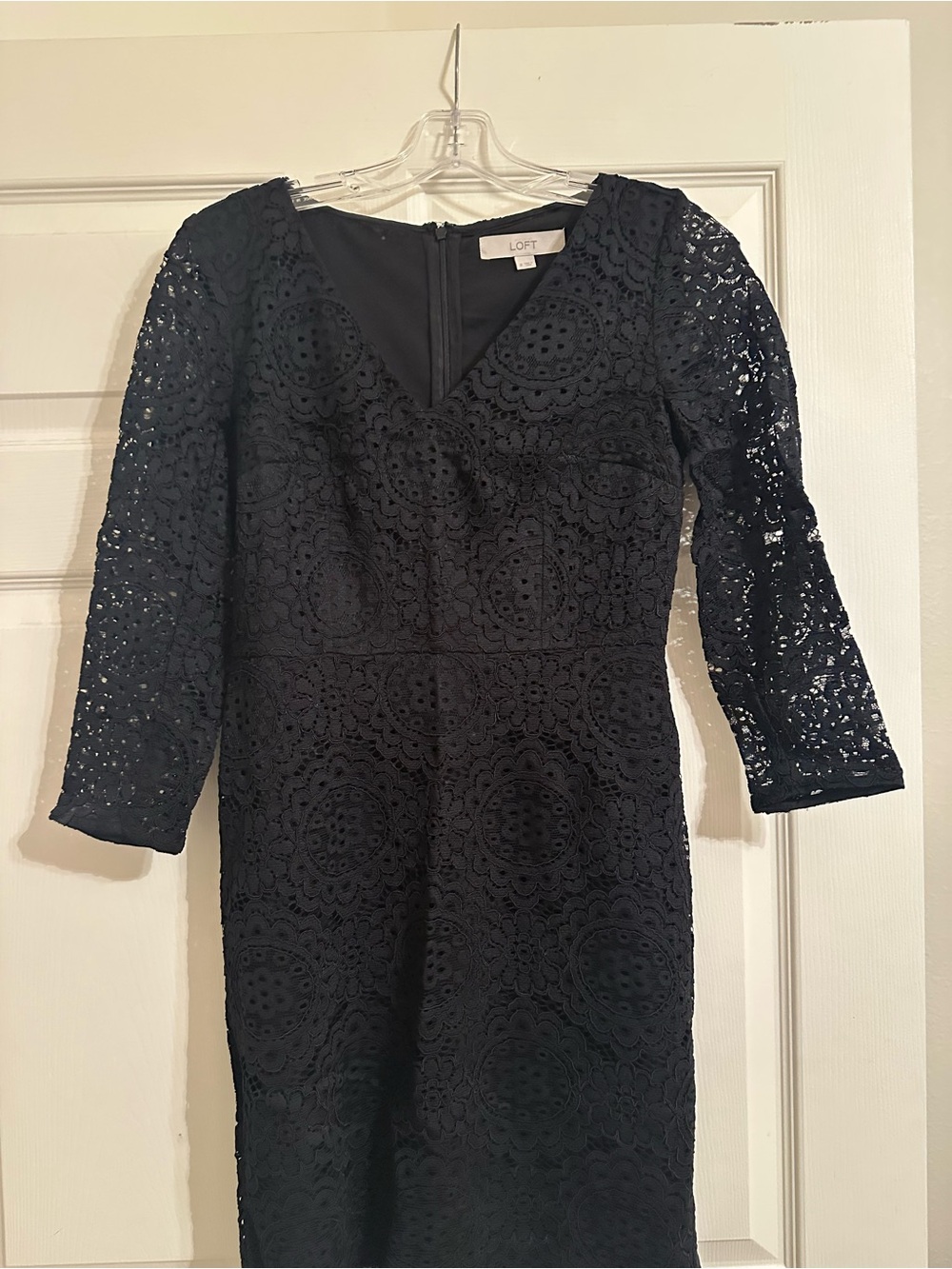 LOFT Black Lace V-Neck Long Sleeve Sheath Dress